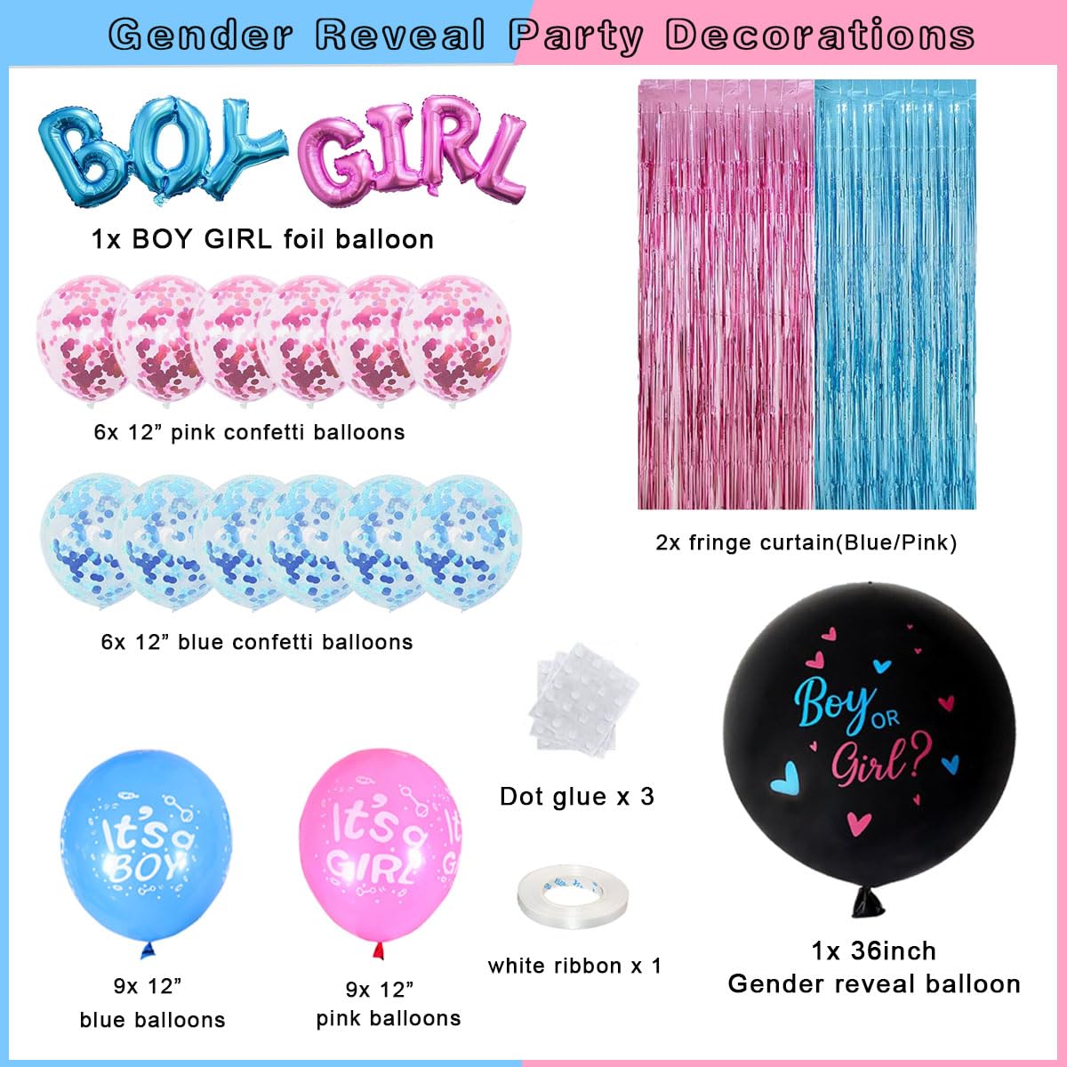 Wiletasz Boy Or Girl Gender Reveal Decorations, Baby Gender Reveal Decorations Pink And Blue Balloons With Fringe Curtains Reveal Balloon For Gender Reveal Party Photo Backdrop