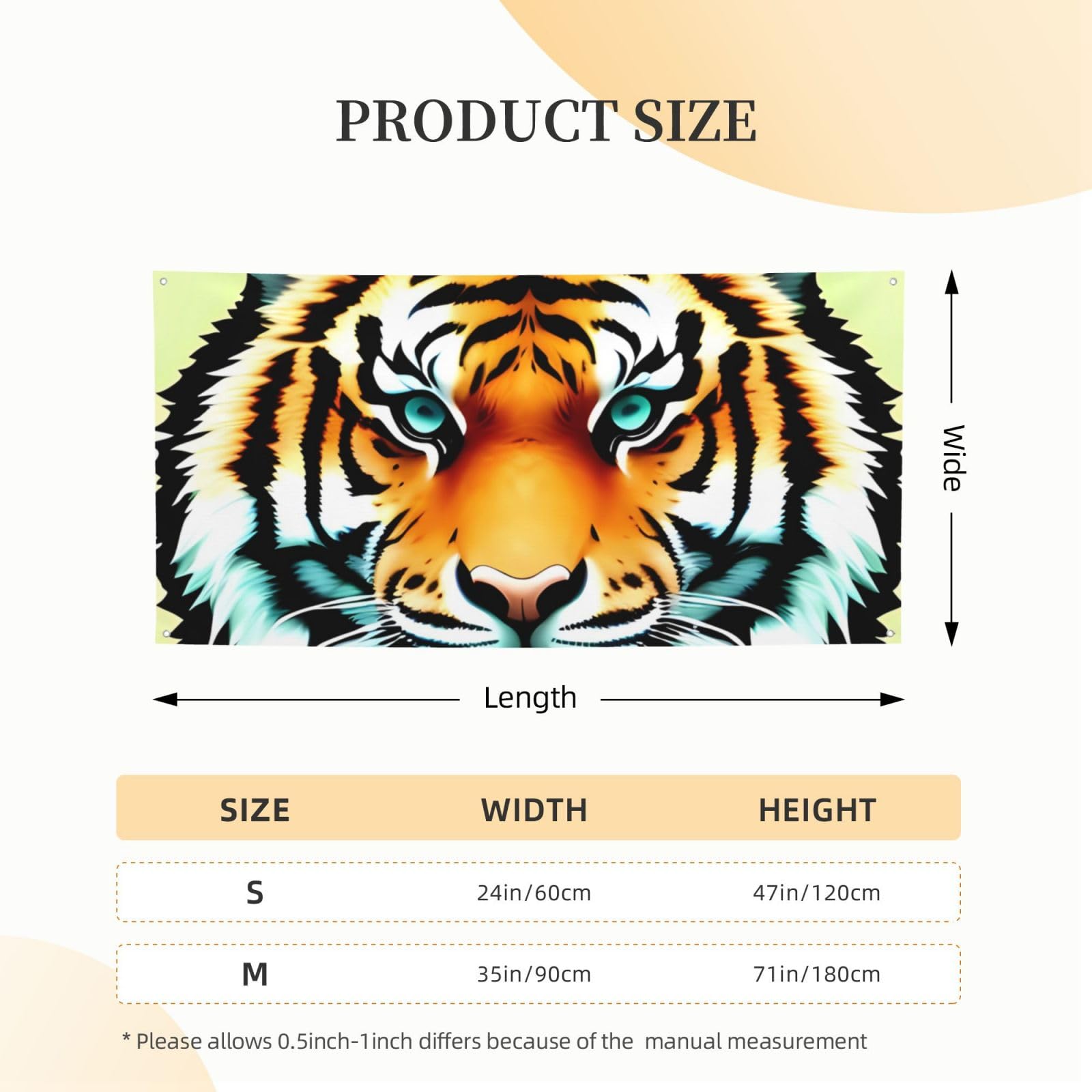 Little fat tiger head Printed Banners Personalized Party Banner Photo Text Background Banner Wall Banner for Halloween Party Home Decorations or Backdrops