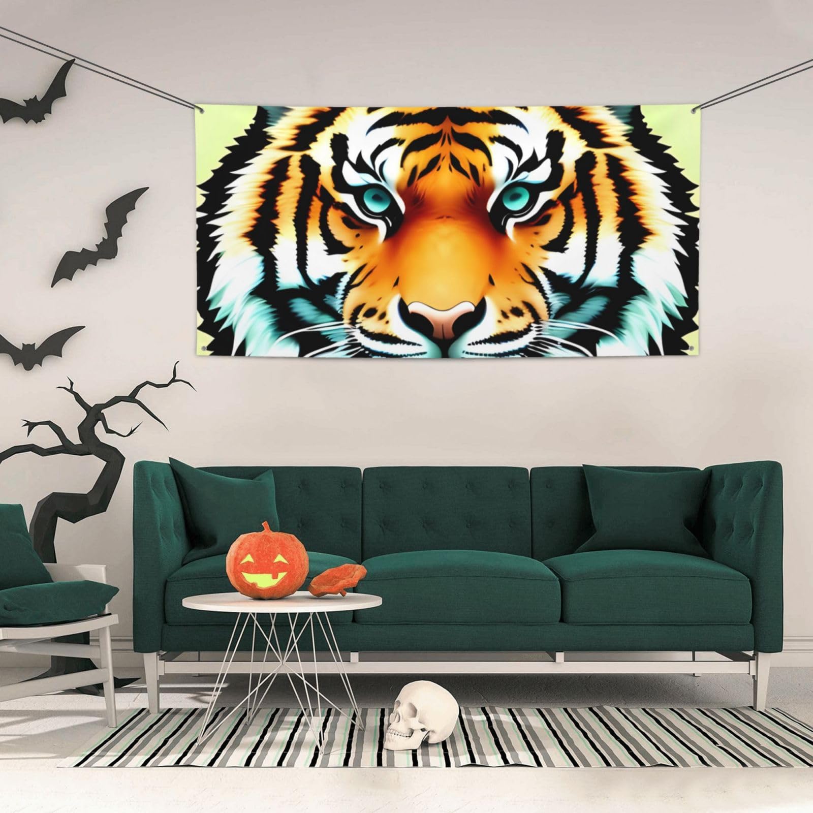 Little fat tiger head Printed Banners Personalized Party Banner Photo Text Background Banner Wall Banner for Halloween Party Home Decorations or Backdrops