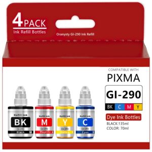 compatible gi290 refill ink bottles replacement for canon pixma g1000 g1200 g1800 g2100 g2200 g2400 g2800 g3200 g3600 g3800 g4100 g4600 g4210 megatank inkjet printer.1bk,1c,1m,1y,