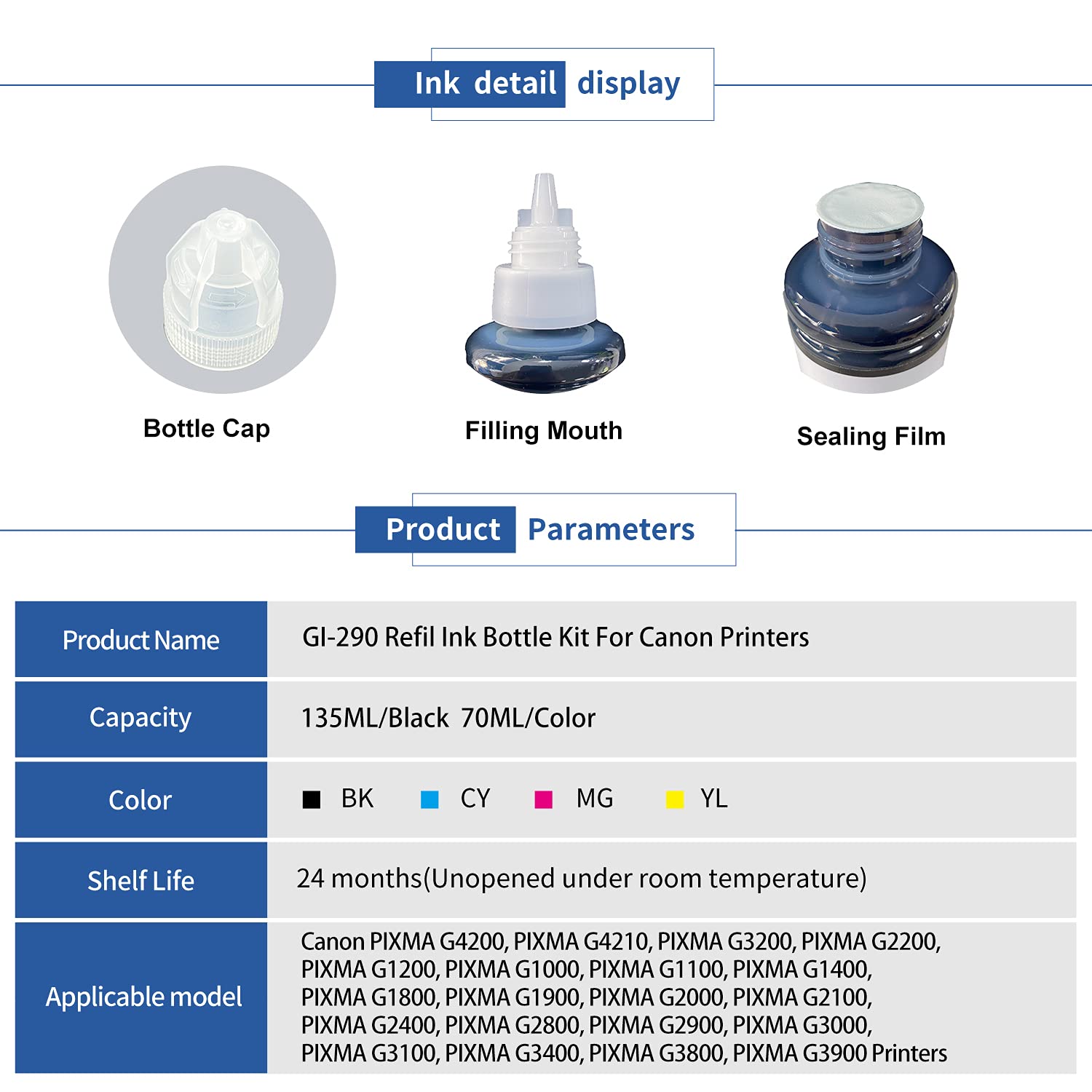 Aomya GI-290 Refill Ink Bottle Kit Replacement for Canon PIXMA G4210 G3200 G4200 G2200 G1200 Printers…