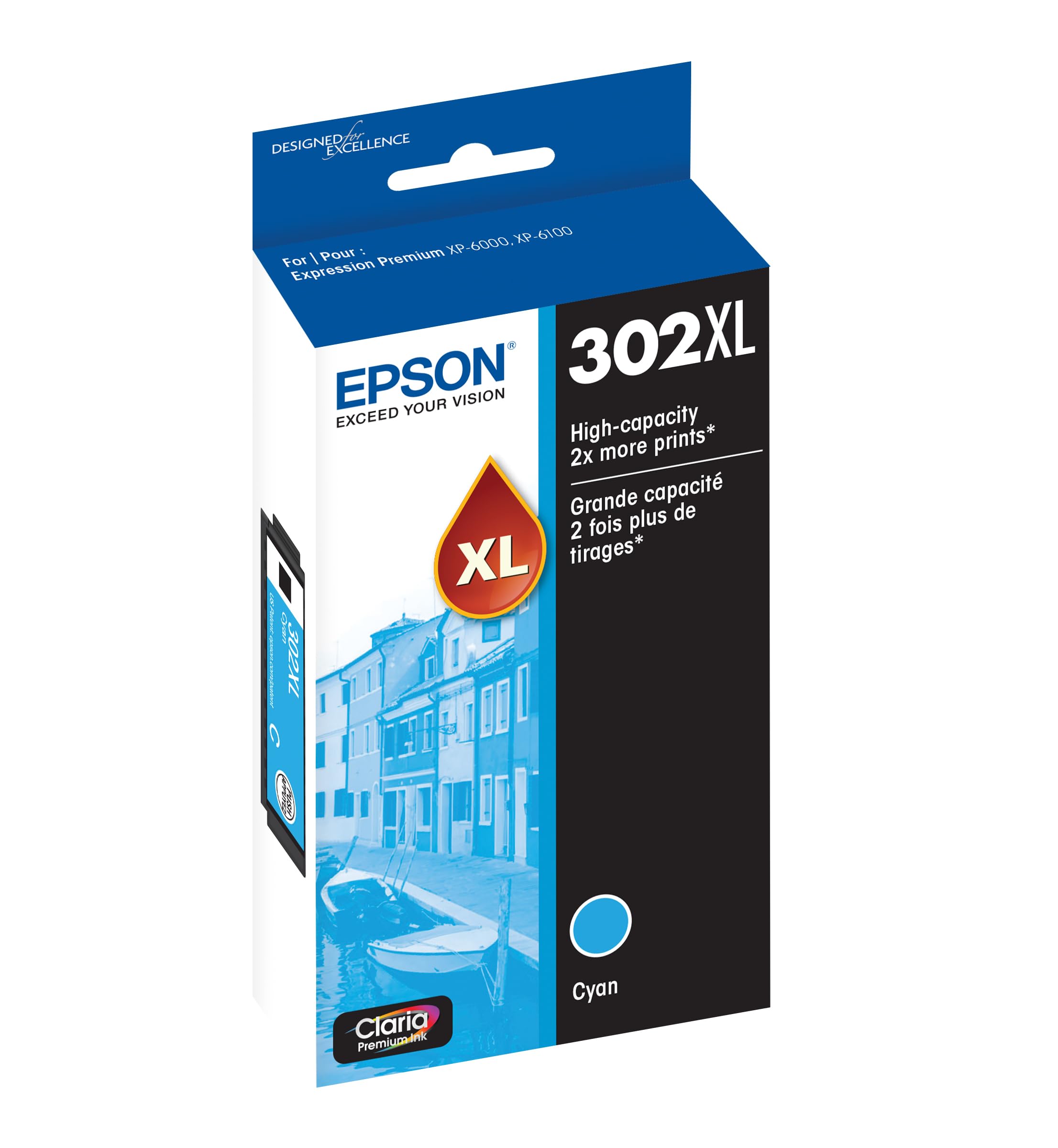 EPSON 302 Claria Premium Ink High Capacity Cyan Cartridge (T302XL220-S) Works with Expression Premium XP-6000, XP-6100