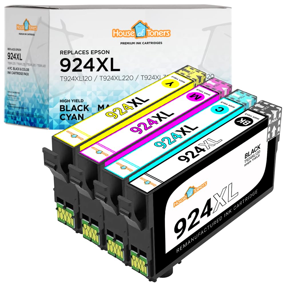 Houseoftoners Remanufactured for Epson 924XL Ink Cartridge High Yield Replacement for Epson 924XL Workforce Pro WF-C4310 WF-C4810 (BCMY, 4-Pack)