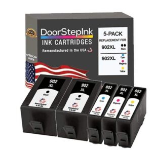 DoorStepInk Remanufactured in The USA Ink Cartridge Replacements for HP 902XL 902 XL 2 Black 902XL 1 Cyan Magenta Yellow for Printers HP OfficeJet 6950 6951 6954 6958 6962 6975