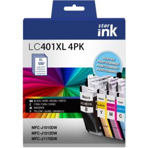 LC401XL Ink Cartridges(4 Pack) Replacement for Brother LC401 Ink Cartridges High Yield for MFC-J1010DW / MFC-J1012DW / MFC-J1170DW Printer(Black, Cyan, Magenta, Yellow)