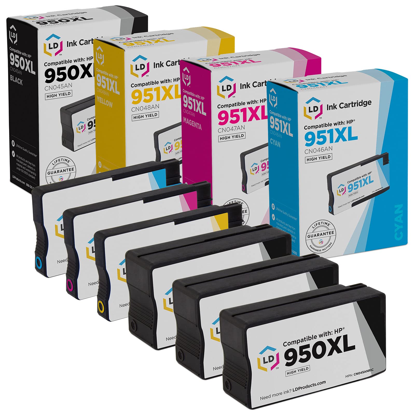 LD Products Compatible Ink Cartridge Replacements for HP 950XL 951XL High Yield (3 Black, 1 Cyan, 1 Magenta, 1 Yellow, 6-Pack) HP950 HP951 / HP 950 HP 950 / HP-950 HP-951 / HP950XL HP951XL