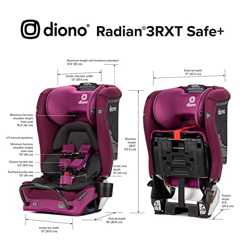 Diono Radian 3RXT SafePlus, 4-in-1 Convertible Car Seat, Rear and Forward Facing, SafePlus Engineering, 3 Stage Infant Protection, 10 Years 1 Car Seat, Slim Fit 3 Across, Purple Plum