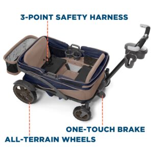 Gladly Family Anthem4 Quad All-Terrain Wagon Stroller with Easy Push and Pull, Removable XL Canopies, and Sturdy, Safe Folding for Storage and Transport, Sand & Sea