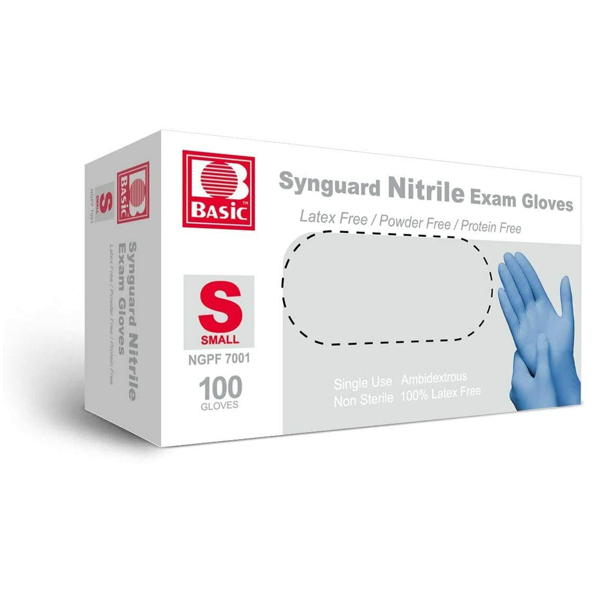 Basic Medical Blue Nitrile Exam Gloves - Latex-Free & Powder-Free - NGPF-7001 (Box of 100), Small