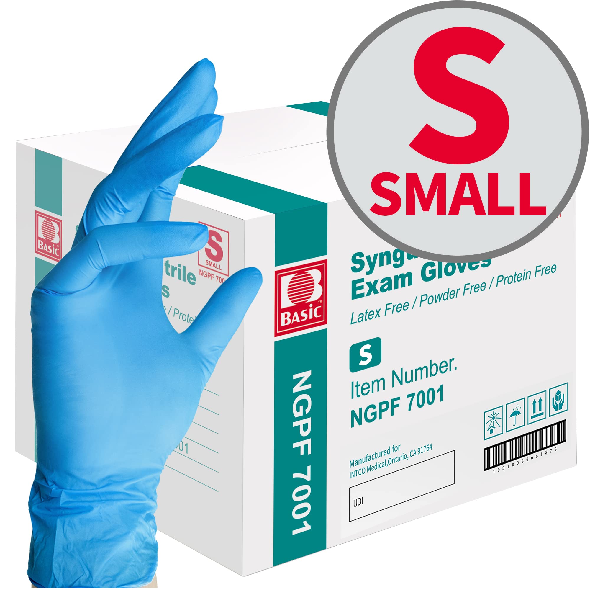 Basic Medical Blue Nitrile Exam Gloves - Latex-Free & Powder-Free - NGPF-7001(Case of 1,000), Small