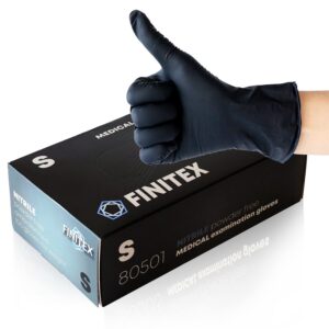 FINITEX - Black Nitrile Disposable Gloves, 5mil, Powder-free, Medical Exam Gloves Latex-Free 100 PCS For Examination Home Cleaning Food Gloves (Small)