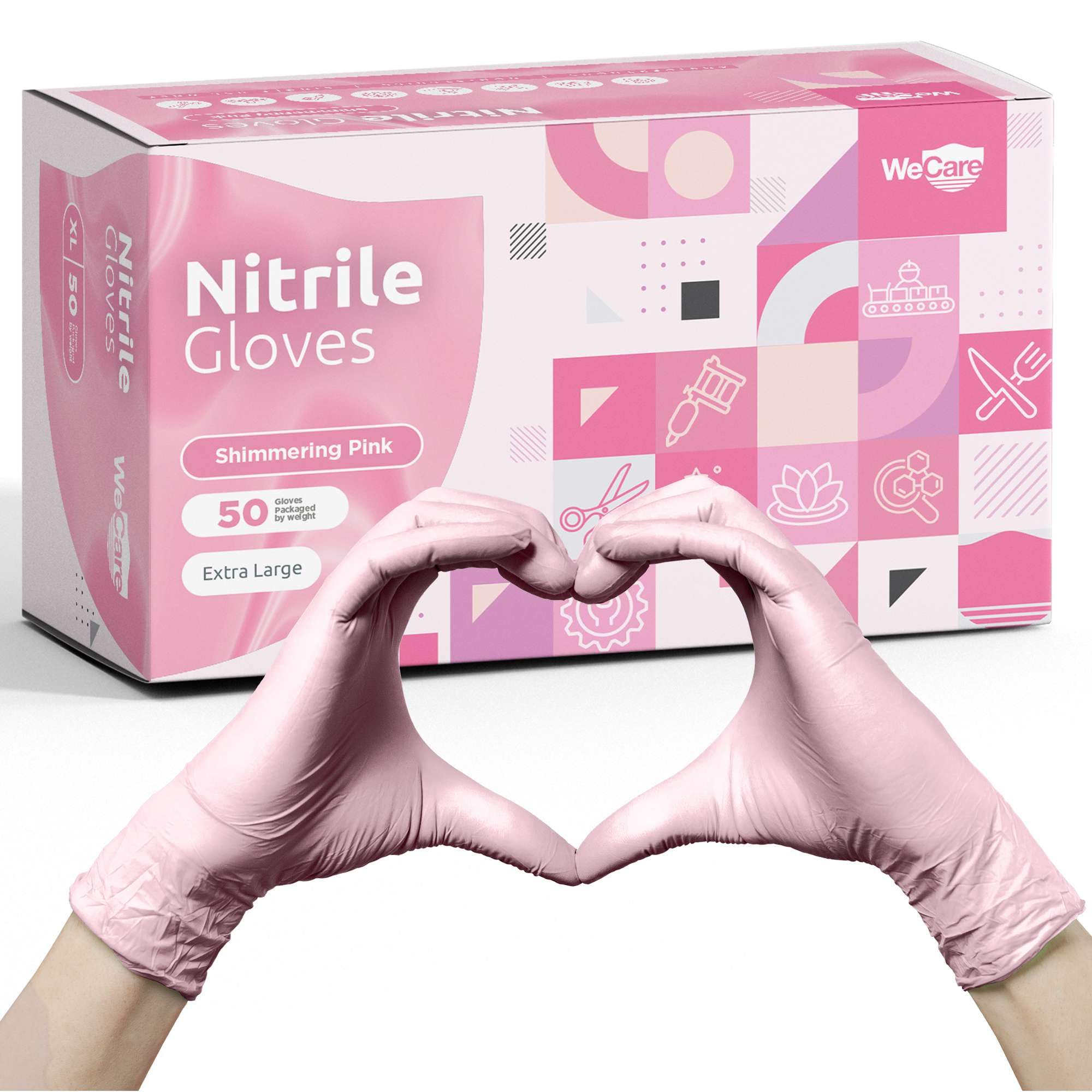 WECARE Pink Disposable Nitrile Gloves Small - 50 Pack - 3 Mil - Powder and Latex Free - Non-Sterile - Food Safe Gloves