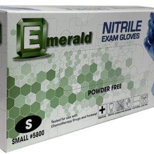 Emerald -100 Pack- Nitrile Medical Exam Gloves, Latex Free, Powder Free, Blue, Size: Small