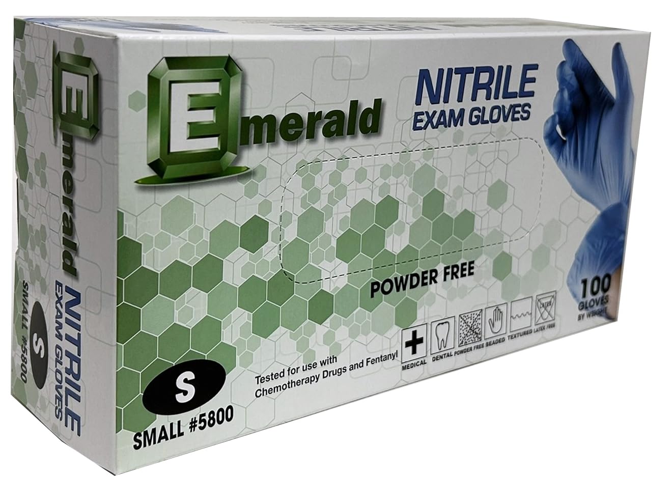 Emerald -100 Pack- Nitrile Medical Exam Gloves, Latex Free, Powder Free, Blue, Size: Small