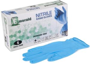 emerald -100 pack- nitrile medical exam gloves, latex free, powder free, blue, size: small