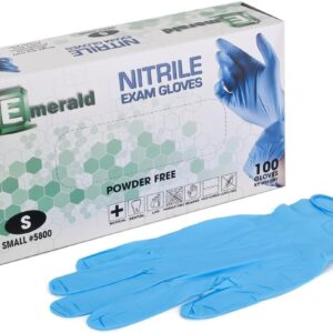 Emerald -100 Pack- Nitrile Medical Exam Gloves, Latex Free, Powder Free, Blue, Size: Small