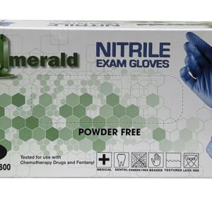 Emerald -100 Pack- Nitrile Medical Exam Gloves, Latex Free, Powder Free, Blue, Size: Small