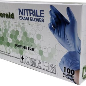 Emerald -100 Pack- Nitrile Medical Exam Gloves, Latex Free, Powder Free, Blue, Size: Small