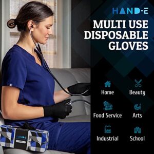 Hand-E Touch Black Nitrile Disposable Gloves Small, 100 Count - BBQ, Tattoo, Hair Dye, Cooking, Mechanic Gloves - Powder and Latex Free Gloves