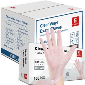 schneider clear vinyl exam gloves, 4-mil, medium 1000-ct case, latex-free, disposable gloves, medical gloves, cleaning gloves, food prep gloves, food safe rubber gloves, powder-free, non-sterile