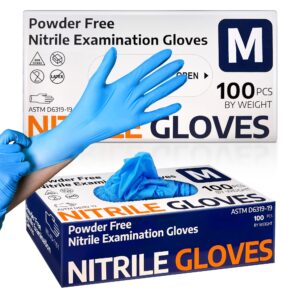 supmedic nitrile exam glove, 3.5 mil disposable medical gloves powder-free latex-free, box of 100 pcs (blue) (medium)