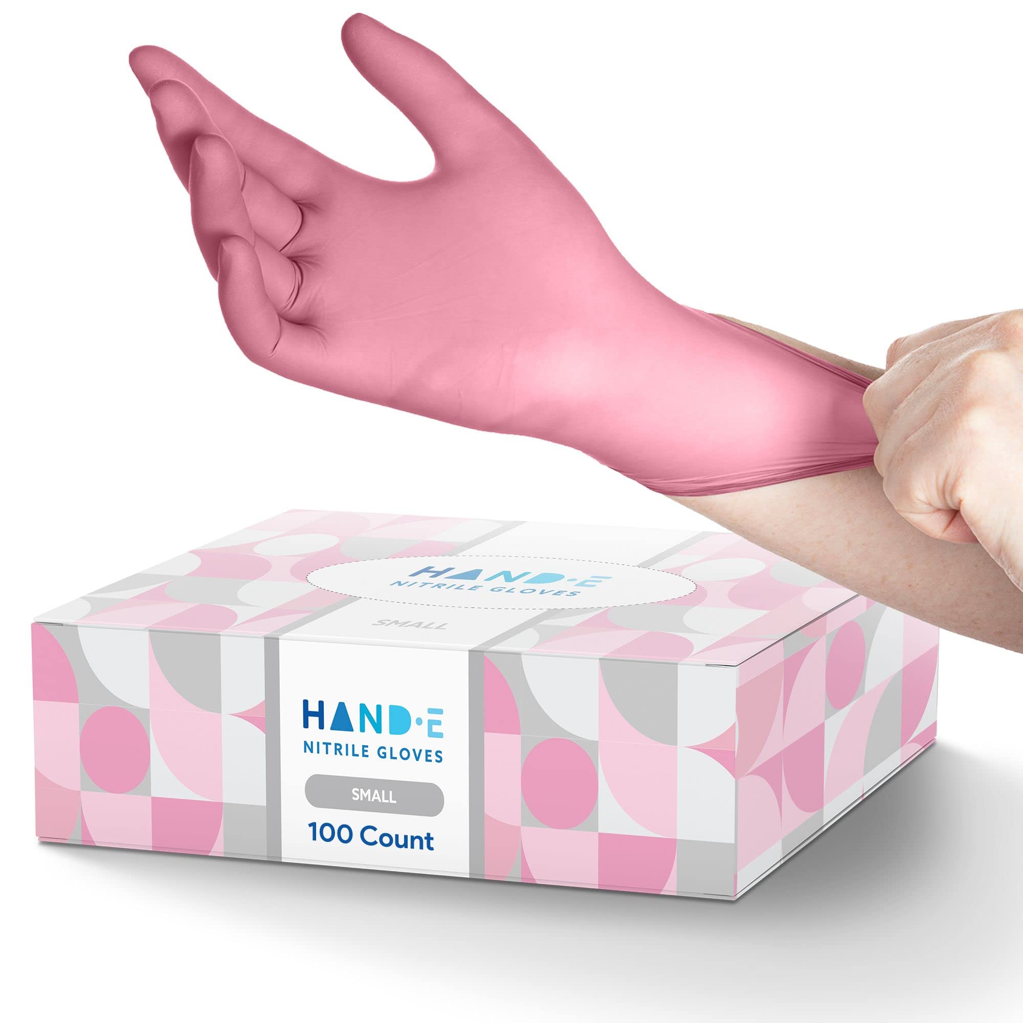 Hand-E Touch Pink Nitrile Disposable Gloves Small, 100 Count - Esthetician, Nail Tech, Microblading, Hair Dye & Stylist, Salon, Cleaning Gloves - Latex Free Gloves