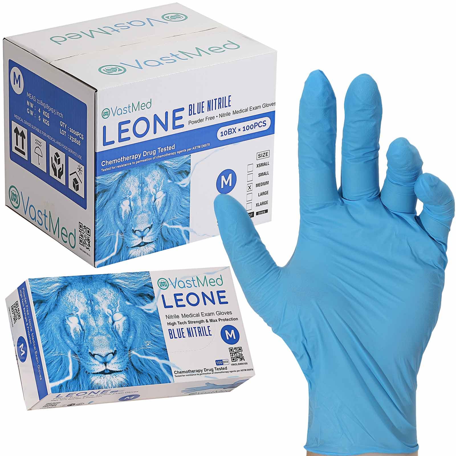 VASTMED 100PCs Dental Grade Examination Leone Nitrile Gloves 4.0G Finger Tips Texture Latex-Free Professional Grade Gloves