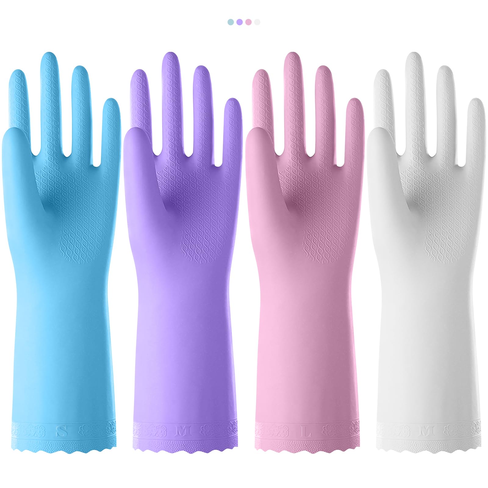 KAQ Rubber Kitchen Dishwashing Gloves: 4 Pairs Reusable Household Cleaning Glove for Washing Dishes with Cotton Liner