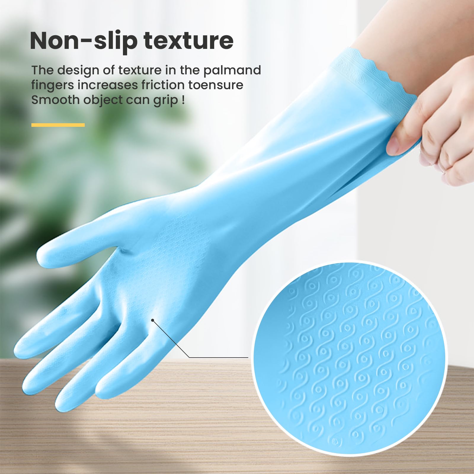 KAQ Rubber Kitchen Dishwashing Gloves: 4 Pairs Reusable Household Cleaning Glove for Washing Dishes with Cotton Liner