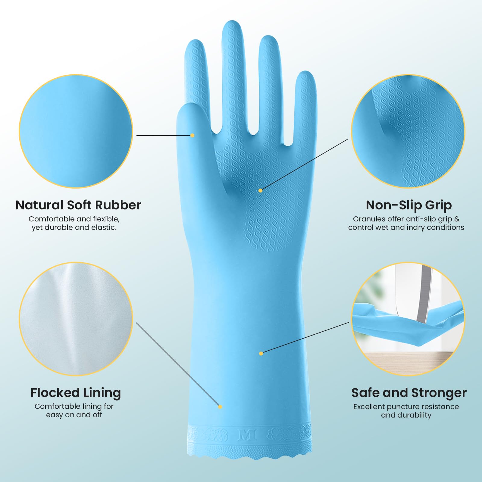 KAQ Rubber Kitchen Dishwashing Gloves: 4 Pairs Reusable Household Cleaning Glove for Washing Dishes with Cotton Liner