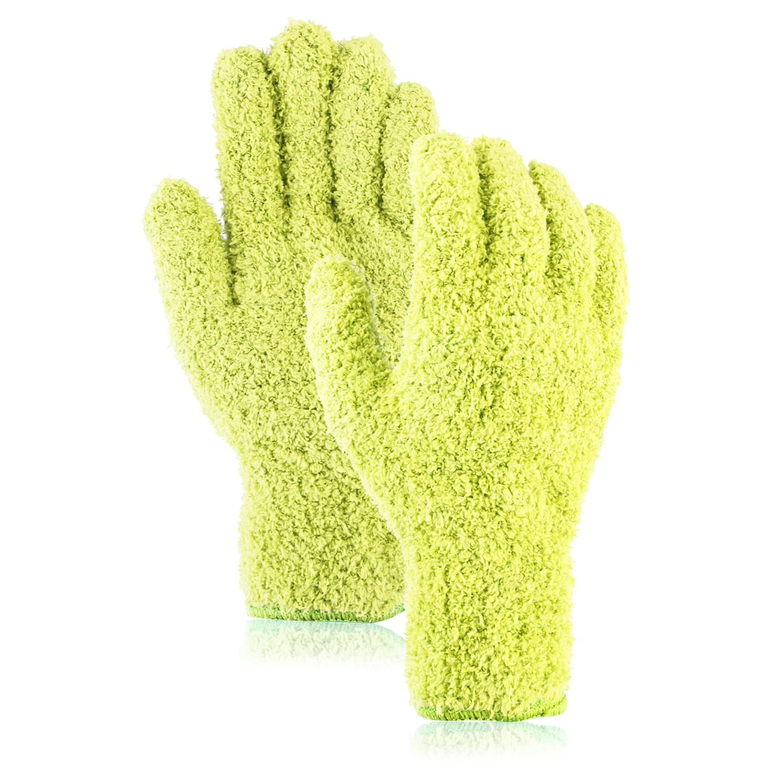 Sibba 2pcs Microfiber Dusting Mitt Gloves Auto Household Cleaning Mittens Cloth Reusable Washable Gloves for Men Women Kitchen House Blinds Plants Mirrors Lamps Car Cleaning (Yellow)