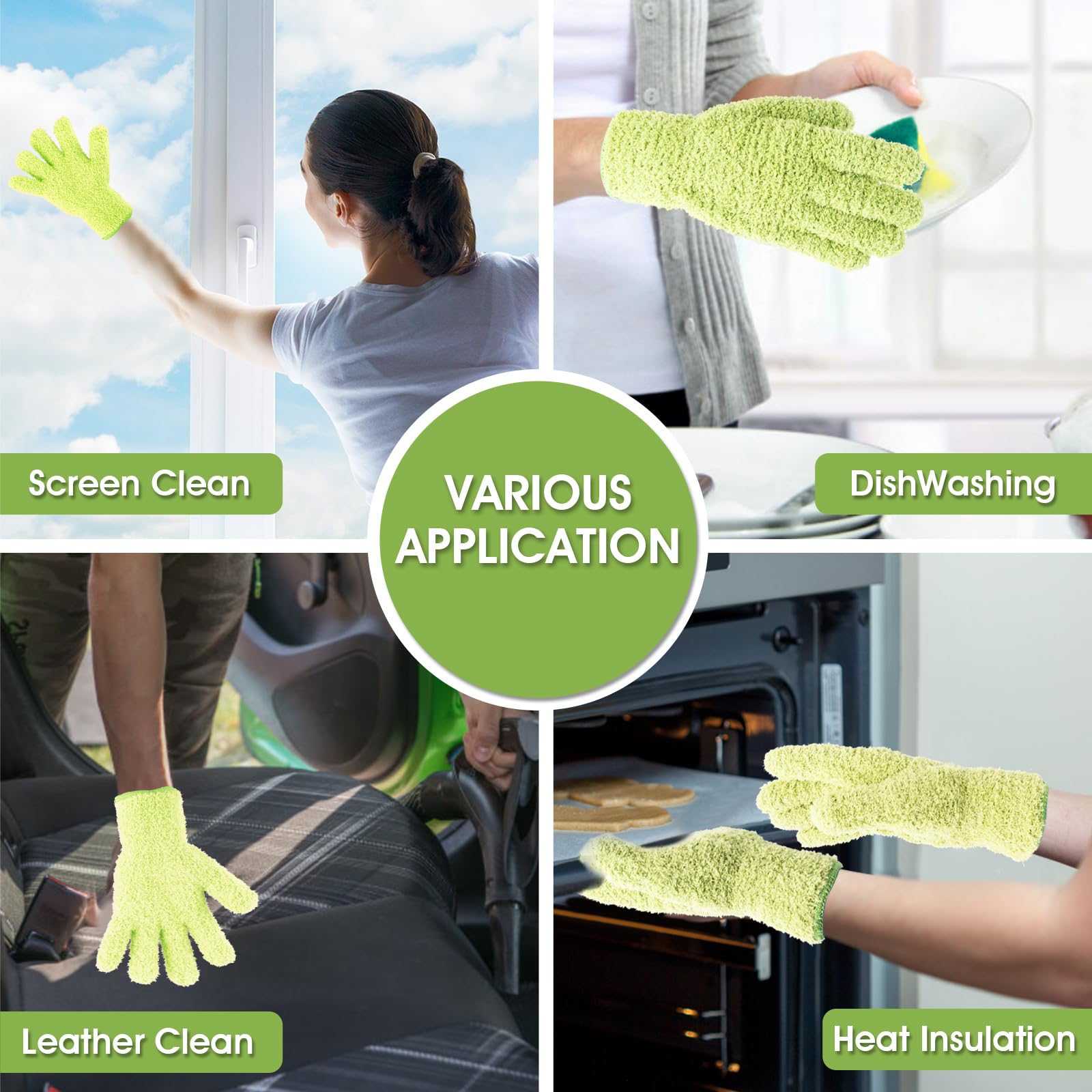 Sibba 2pcs Microfiber Dusting Mitt Gloves Auto Household Cleaning Mittens Cloth Reusable Washable Gloves for Men Women Kitchen House Blinds Plants Mirrors Lamps Car Cleaning (Yellow)