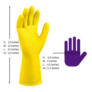 Rubberplus 3-Pairs Reusable Household Yellow Gloves Rubber Dishwashing gloves Extra Thickness Long Sleeves Kitchen Cleaning (Caliber 35, X-Large)