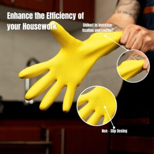 Rubberplus 3-Pairs Reusable Household Yellow Gloves Rubber Dishwashing gloves Extra Thickness Long Sleeves Kitchen Cleaning (Caliber 35, X-Large)