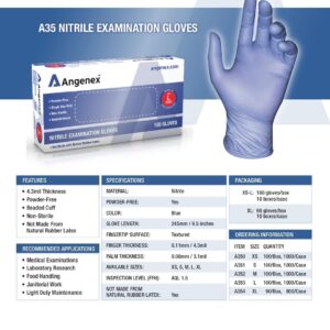 Angenex A35 Blue Nitrile Exam Gloves (100, Large)