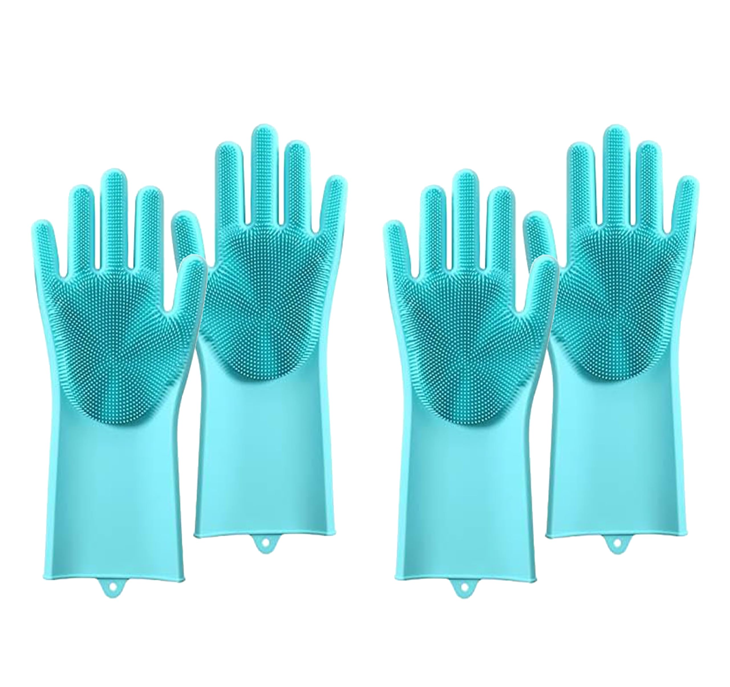 Aconcept 2 pair Dishwashing Cleaning Gloves for Kitchen, Rubber Reusable Scrubber Glove with Marker Pen, Silicone Soft Bristles Gloves for Household Cleaning, Pet Care, Car, Vegetable Washing, Green