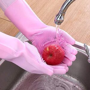 Aconcept 2 pair Dishwashing Cleaning Gloves for Kitchen, Rubber Reusable Scrubber Glove with Marker Pen, Silicone Soft Bristles Gloves for Household Cleaning, Pet Care, Car, Vegetable Washing, Green