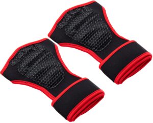 mind reader pull-up glove set, secure finger holes, textured non-slip grip for chin-up bars, gymnastics, circus training, aerial or pole fitness, small, red