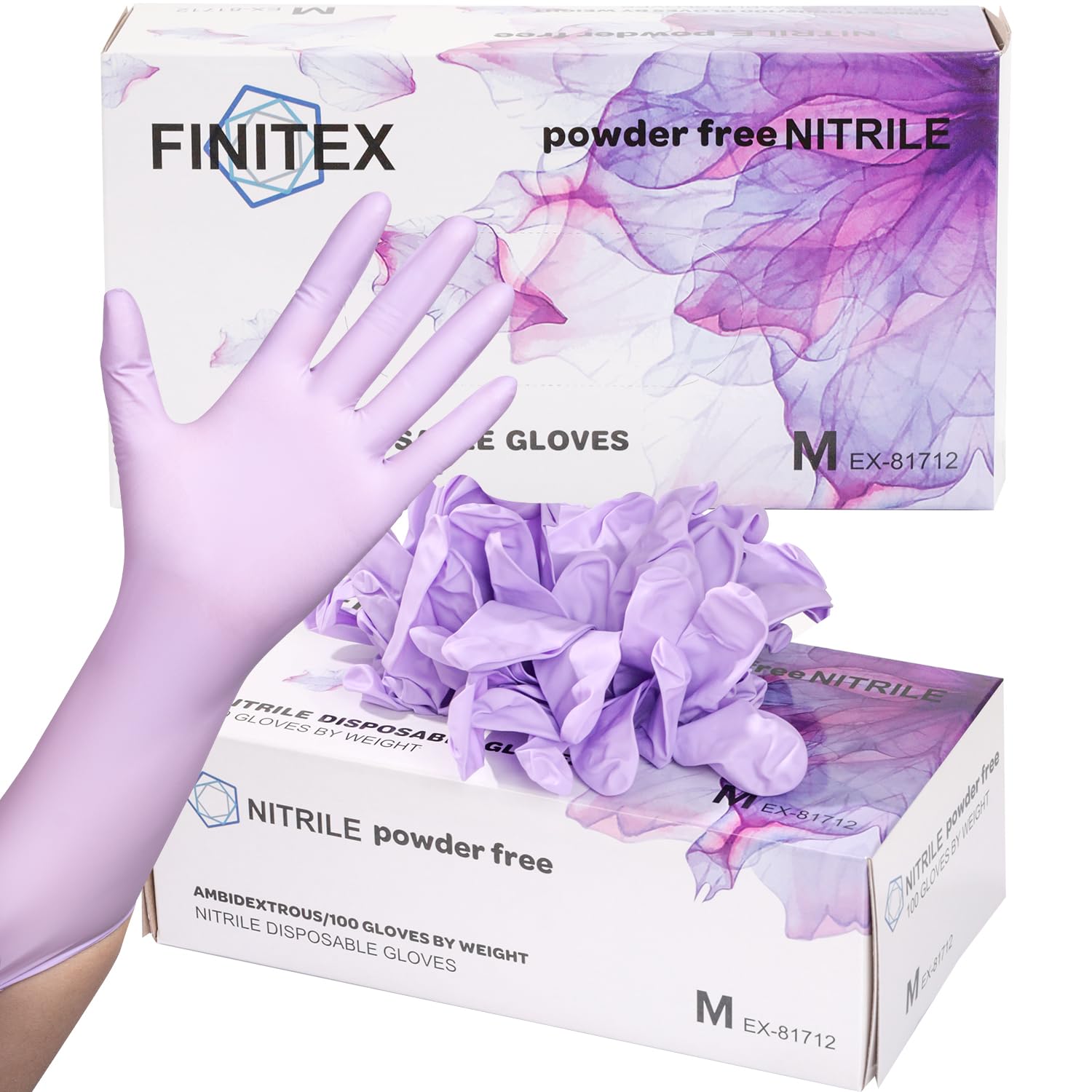 FINITEX Nitrile Disposable Latex Free Gloves Purple - 5mil 100PCS/Box Latex Free Powder Free 12inch Gloves Guantes de Nitrilo Cleaning Medical Exam Food Cooking Gloves (Medium, Box of 100)