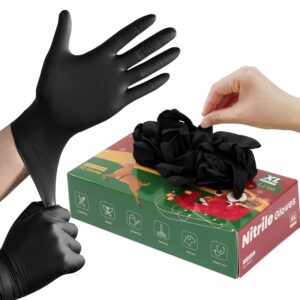 FINITEX Black Nitrile Disposable Latex Free Gloves - 6.2mil 50PCS Powder Free Gloves Christmas Cleaning Medical Exam Food Gloves (X-Large)