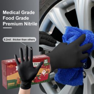 FINITEX Black Nitrile Disposable Latex Free Gloves - 6.2mil 50PCS Powder Free Gloves Christmas Cleaning Medical Exam Food Gloves (X-Large)