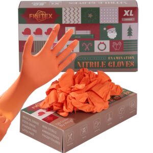 FINITEX Nitrile Disposable Latex Free Gloves Orange - 3.5mil 50PCS Powder Free Gloves Christmas Cleaning Medical Exam Food Gloves (X-Large)