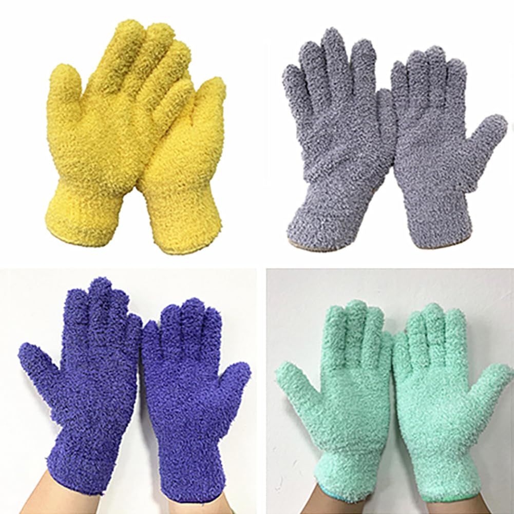 4 Pcs Microfiber Dusting Gloves Plant Cleaning Gloves Car Wash Gloves Reusable House Gloves Washable Cleaning Mittens Dark Blue and Grey