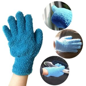 4 Pcs Microfiber Dusting Gloves Plant Cleaning Gloves Car Wash Gloves Reusable House Gloves Washable Cleaning Mittens Dark Blue and Grey