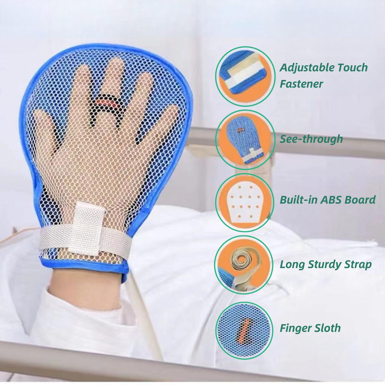 DUNBRI Hand Restraint Gloves for Dementia, Anti Scratch Bed Restraint Mitts, Breathable Protective Gloves for Elderly Daily Care