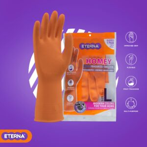 ETERNA Tangerin Scent Gloves, Gloves for Kitchen, Laundry and Household Cleaning, Fruit Fragrance, Improved Grip, Flexible, Multi-Purpose, Size L, 2.54 Oz (Pack of 3)