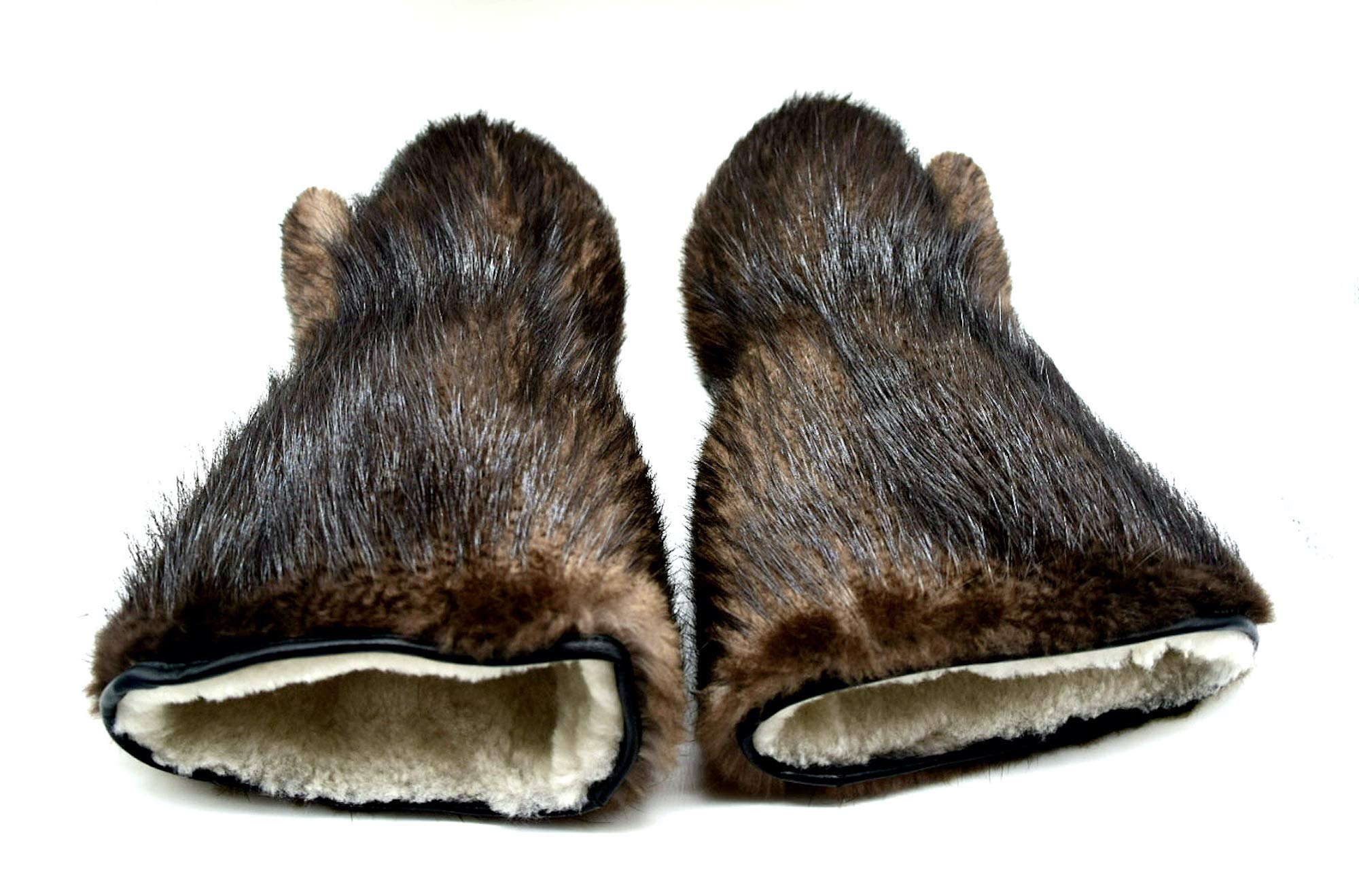 REAL BEAVER FUR MITTEN GLOVES (X-Large)