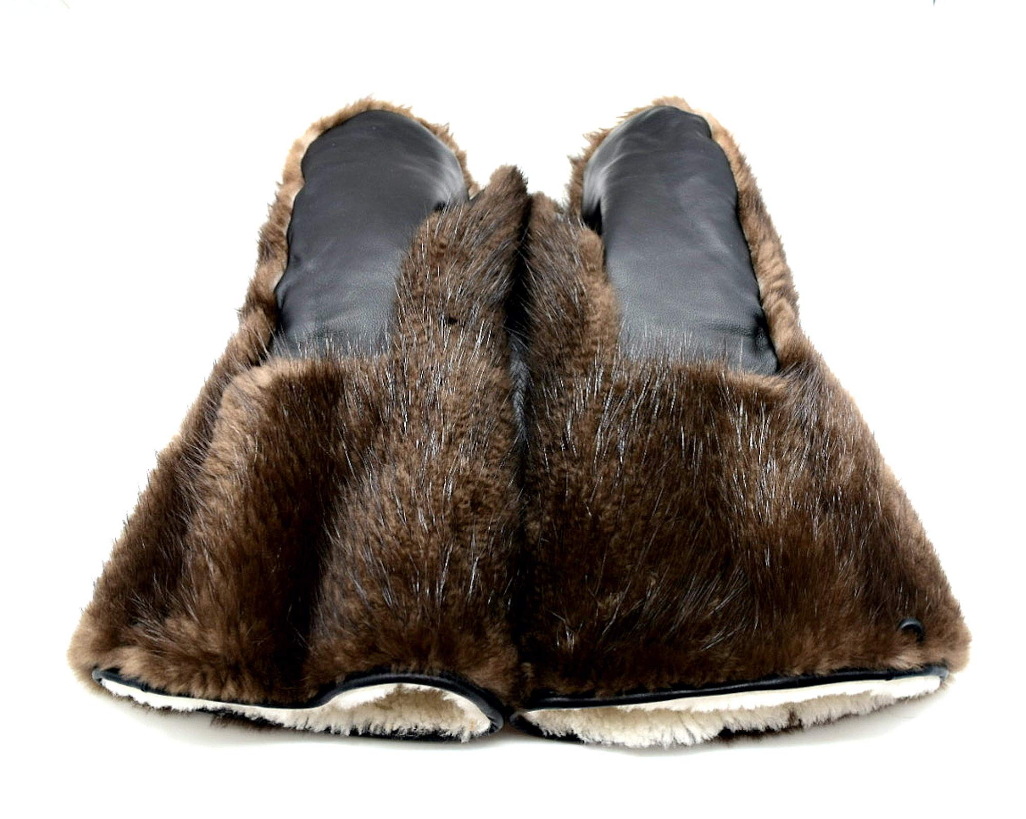 REAL BEAVER FUR MITTEN GLOVES (X-Large)