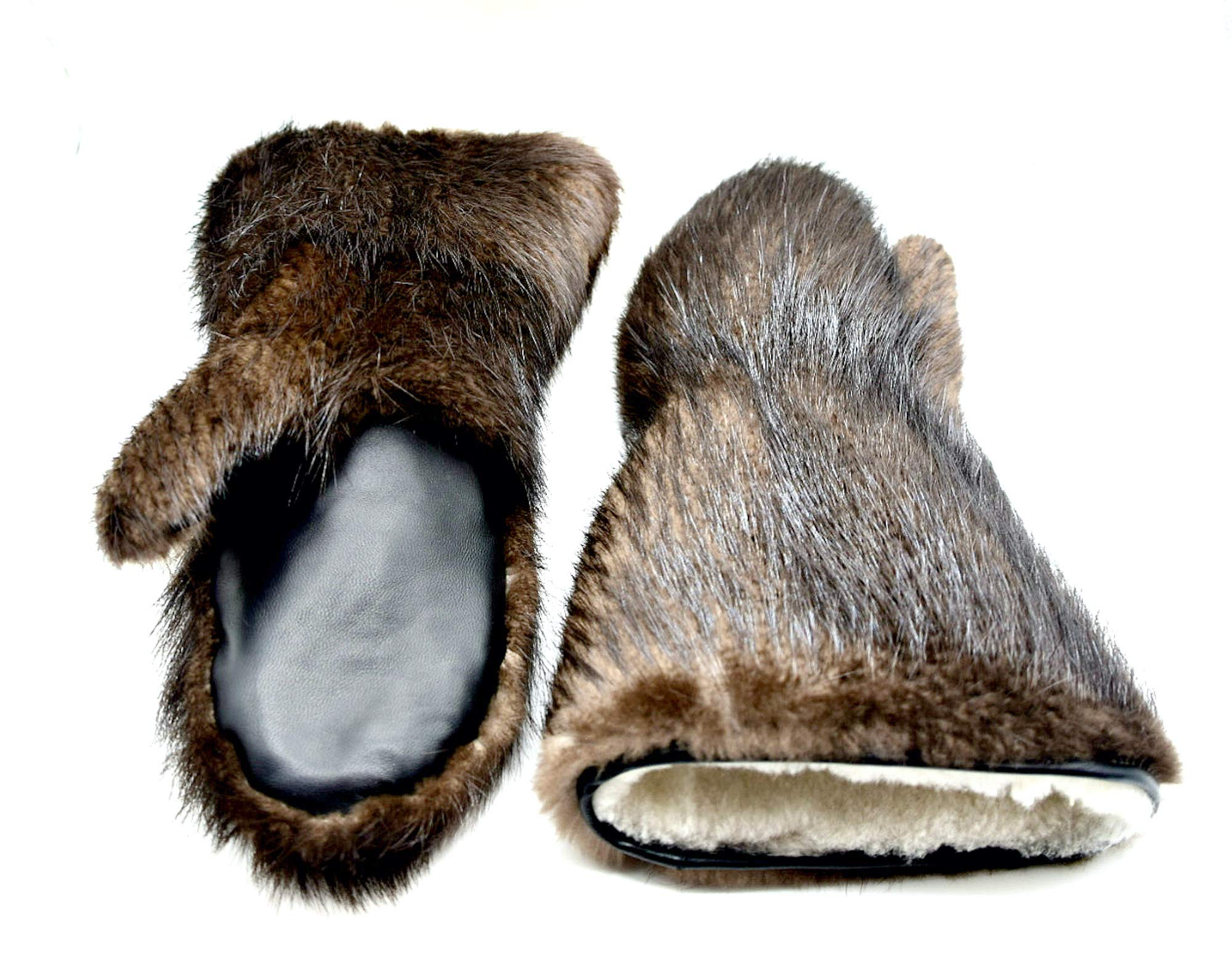 REAL BEAVER FUR MITTEN GLOVES (X-Large)