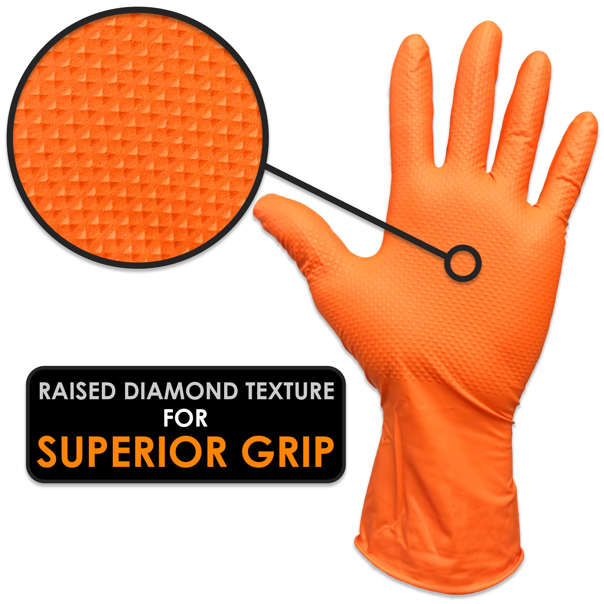 INNOVATIVE HAUS Heavy Duty Nitrile Gloves. Orange 8 Mil. Shop Gloves Mechanic Disposable. Mechanic Rubber Gloves Disposable. Large. Pack of 1000